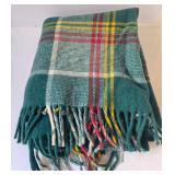 Vintage Wicker Basket With Tartan Wool Throw Blanket