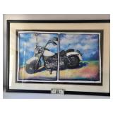 1992 Holly Evans Signed Motorcycle Painting on Canvas Framed