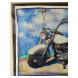 1992 Holly Evans Signed Motorcycle Painting on Canvas Framed