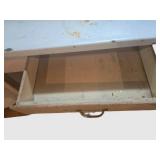 Vintage White Enamel Table With Wood Base 36 X 25 X 30 in
