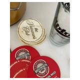 MCM Bar Memorabilia Lot With Uptown Minneapolis Glasses & Thermo Serv Gold Ice Bucket & Collectible Bar Coasters