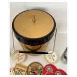 MCM Bar Memorabilia Lot With Uptown Minneapolis Glasses & Thermo Serv Gold Ice Bucket & Collectible Bar Coasters