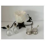 Glass Lamp, Decorative Bottles & Angel Silver Plated Condiment Mixed Lot