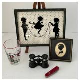 Victorian Silhouette Decor Mixed Lot With Swiss Army Knife