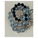Blue Rhinestone Floral Brooch Pin by Eisenberg