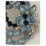 Blue Rhinestone Floral Brooch Pin by Eisenberg