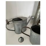 Vintage Galvanized Watering Can Group With Tall vase & Funnel