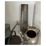 Vintage Galvanized Watering Can Group With Tall vase & Funnel