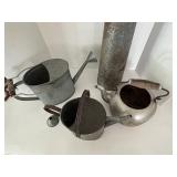 Vintage Galvanized Watering Can Group With Tall vase & Funnel