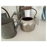 Vintage Galvanized Watering Can Group With Tall vase & Funnel