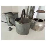 Vintage Galvanized Watering Can Group With Tall vase & Funnel