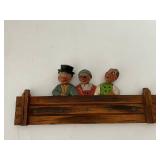 ANRI Hand Carved Figural Wooden Key Rack With Bobble Heads