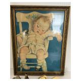 Vintage Baby Nursery Mixed Lot - Framed Print, Chatterduck Book & Doll Shoes