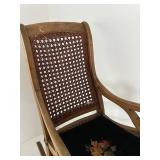 Rare Vintage Childs Size Wood Caned Rocking Chair With Floral Seat