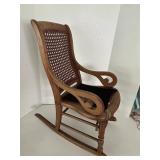 Rare Vintage Childs Size Wood Caned Rocking Chair With Floral Seat