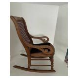 Rare Vintage Childs Size Wood Caned Rocking Chair With Floral Seat
