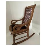 Rare Vintage Childs Size Wood Caned Rocking Chair With Floral Seat