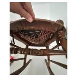 Rare Vintage Childs Size Wood Caned Rocking Chair With Floral Seat