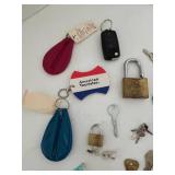 Mixed Lot: Assorted Keys, Keychains & Padlocks
