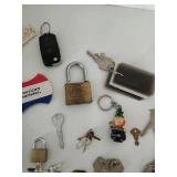 Mixed Lot: Assorted Keys, Keychains & Padlocks
