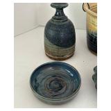 Studio Pottery Mixed Lot of 5 Vases, Pitcher, Bowl & Baskets most signed