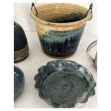 Studio Pottery Mixed Lot of 5 Vases, Pitcher, Bowl & Baskets most signed