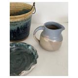 Studio Pottery Mixed Lot of 5 Vases, Pitcher, Bowl & Baskets most signed