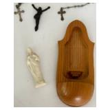 Catholic Religious Crucifixes, Rosaries & Figurines Mixed Lot including a sterling silver charm & Alpalca Silver Rosaries
