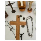 Catholic Religious Crucifixes, Rosaries & Figurines Mixed Lot including a sterling silver charm & Alpalca Silver Rosaries