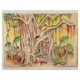 Signed F. Train Original Pen and Ink Artwork 15 X 11 in