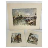 Signed Paris Watercolor Print Group by Delaux