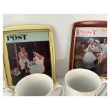 Norman Rockwell Saturday Evening Post Mug Set and Trays Mixed Lot