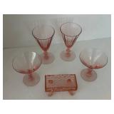 Pink Glass Stemware and Log Tray  (5 Pieces)