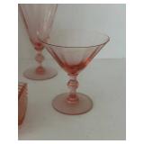 Pink Glass Stemware and Log Tray  (5 Pieces)