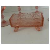 Pink Glass Stemware and Log Tray  (5 Pieces)