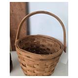 Mixed Lot: Longaberger Basket, Rattan Wine Rack, Wood Board & Shakers