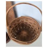 Mixed Lot: Longaberger Basket, Rattan Wine Rack, Wood Board & Shakers