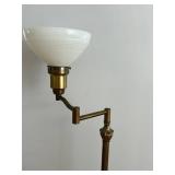 Vintage Heavy Brass Floor Lamp With Milk Glass Shade