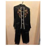 Antique Black Silk TANG Embroidered Dragon Two-Piece Silk Outfit