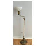 Vintage Heavy Brass Floor Lamp With Milk Glass Shade