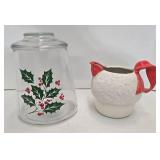 Vintage Bartlett Collins Christmas Holly Cookie Jar & Snowball Pitcher Mixed Lot