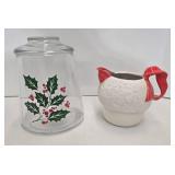 Vintage Bartlett Collins Christmas Holly Cookie Jar & Snowball Pitcher Mixed Lot