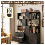 Armocity Corner Bookshelf with Drawers, Black