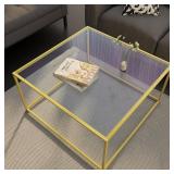 Glass Coffee Table, Tempered Glass Top, Gold