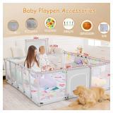 Baby Playpen 79x71 with Mat, Light Gray