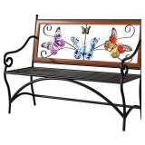 39.7" Outdoor Bench with Armrests, Black