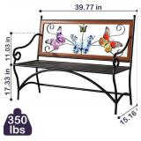 39.7" Outdoor Bench with Armrests, Black