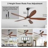 60" Wood Ceiling Fan with Lights, DC motor