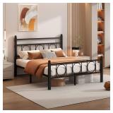 Full Bed Frame with Headboard, Steel Slats