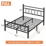 Full Bed Frame with Headboard, Steel Slats